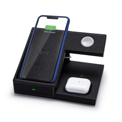 2019 New  Hot 3 in1 Fast Wireless Charger Made of High Quality PU Leather