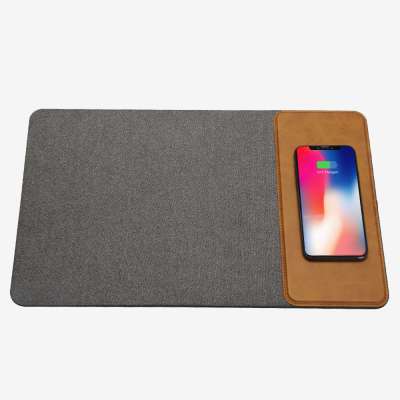 Leather +Fabric Mousepad Qi Wireless Charger For iphone and Samsung